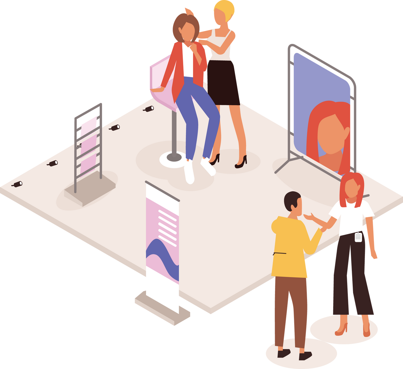 People in a Promotional Booth Illustration